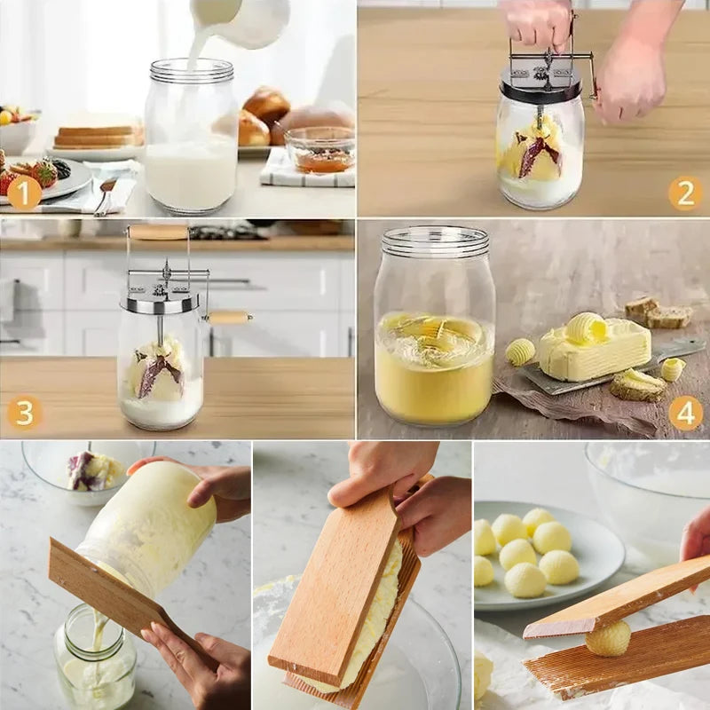 Manual Butter Maker – Home Butter Machine with Wooden Handle