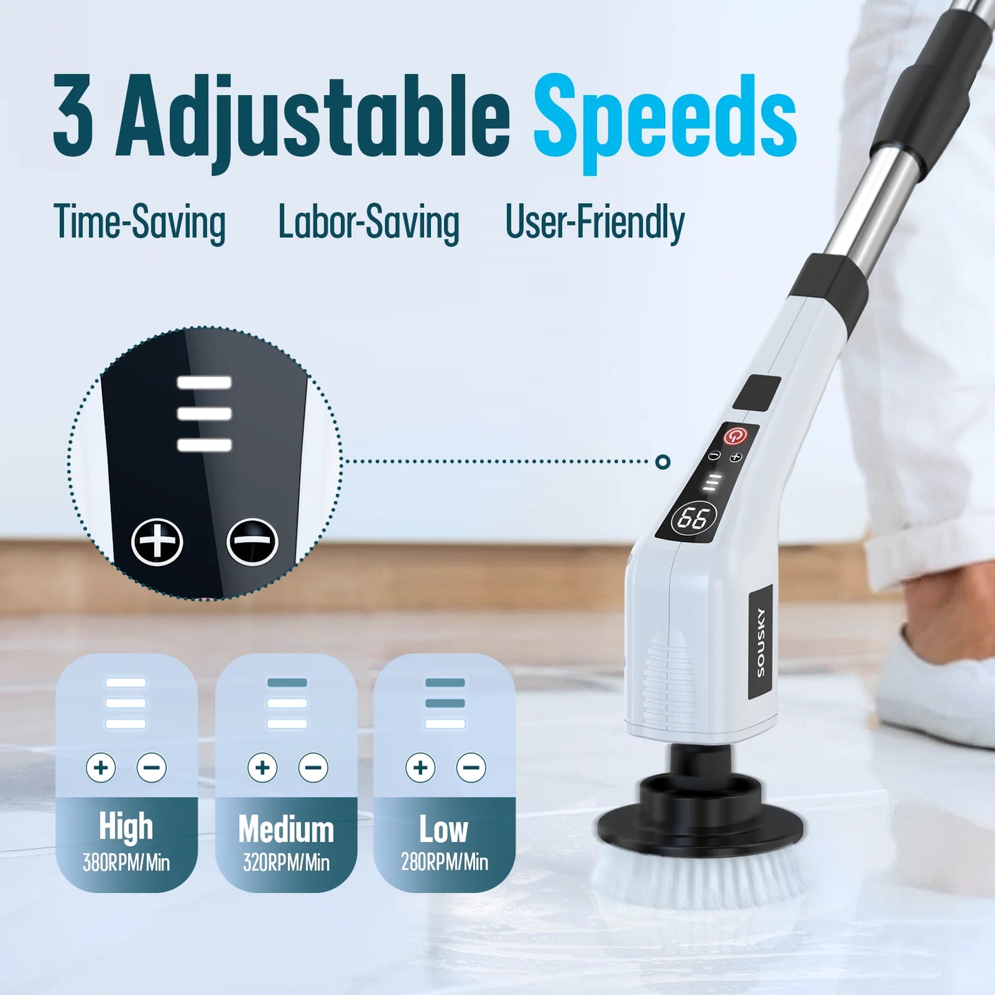 Powerful cordless rotating cleaning brush